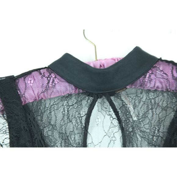 Free People Whimisigoth Black Lace Stretch Mini Dress Small Bodycon Ruffle - Picture 3 of 9